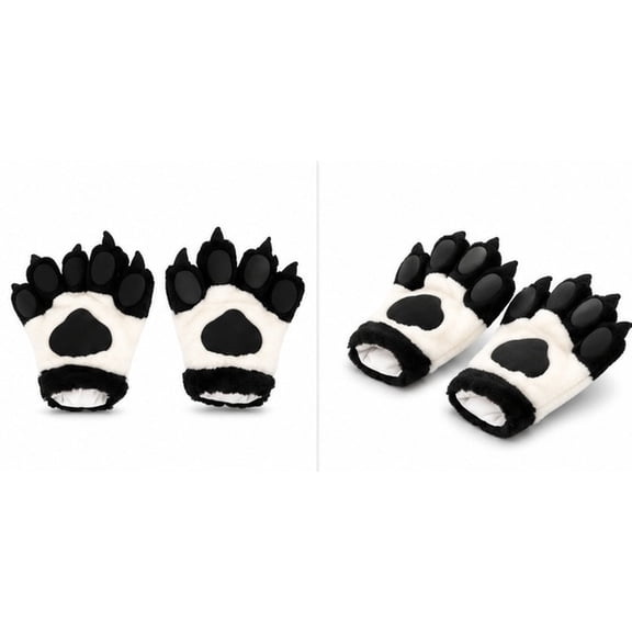 OULII 1Pairs Black Plush Animal Claw Gloves Thick Warm Simulation Palm Mittens for Costume