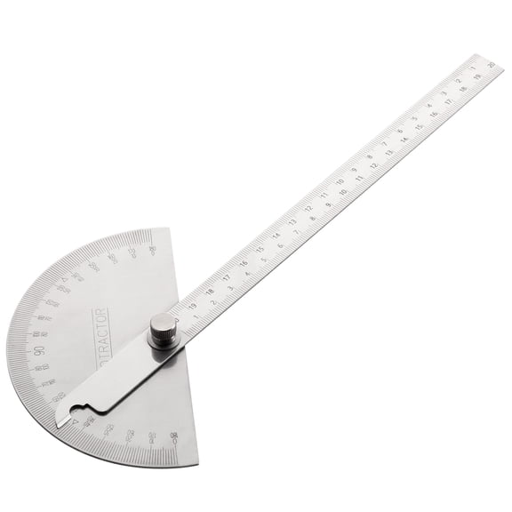 OULII 1Pc 180 Degree Stainless Steel Protractor with Ruler Tool for Setting Bevels and Transferring Angles