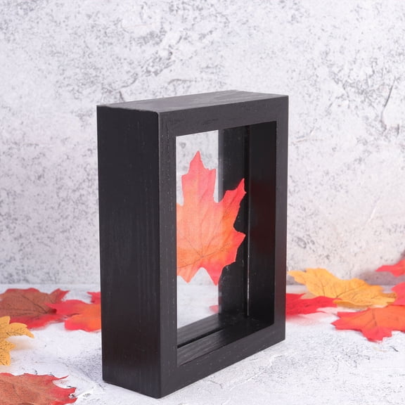 OULII 1Pc Black Wood Fashion Photo Frame Double-Sided Glass for Decorative Use