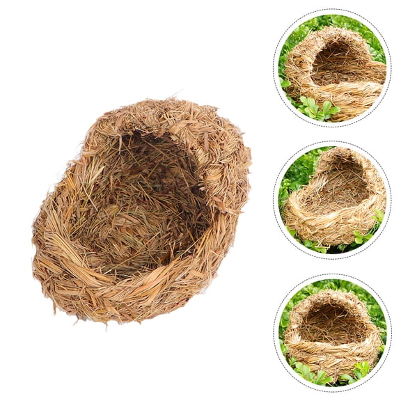OULII 1Pc Durable Straw Cat Bed Yellow Woven Nest for Small Pets and Rabbits
