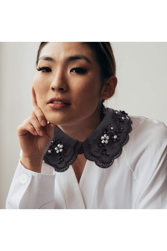 1Pc Black Embroidered Detachable Fake Collar Decorative Accessory for Women's Fashion Blouses