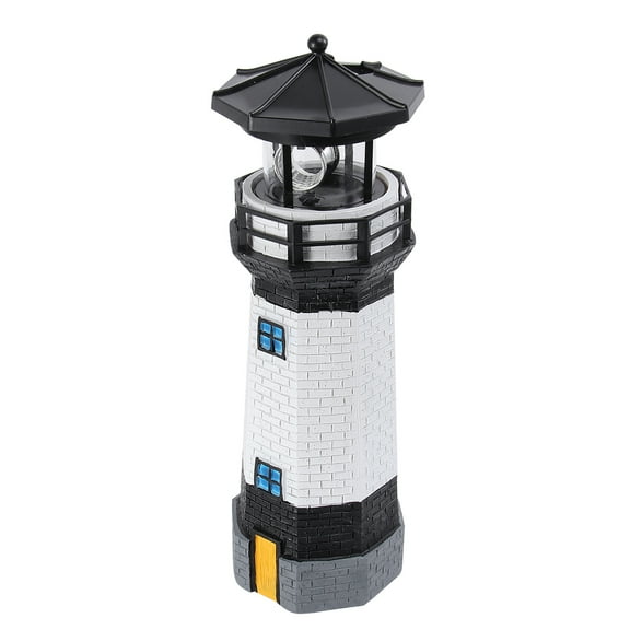 OULII 1Pc Outdoor Light Black Solar Powered Rotary Lighthouse for Garden and Park Decor