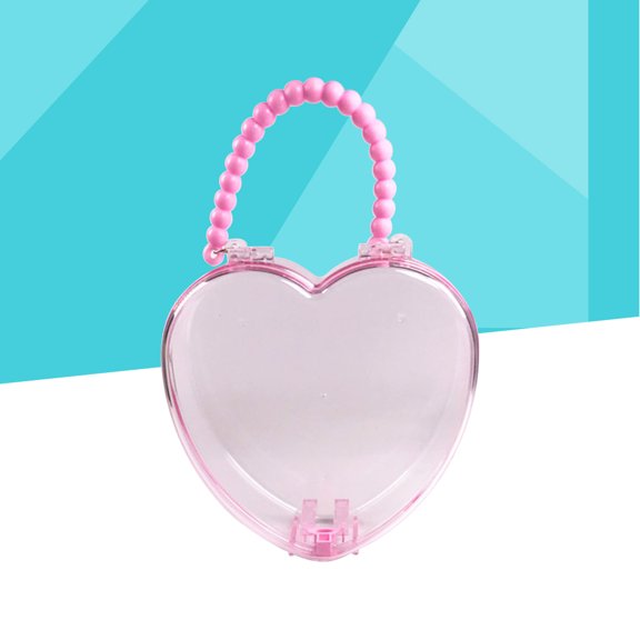 OULII 1Pc Heart Shape Makeup Storage Box in Pink with Handle Durable PP Material for Jewelry and Cosmetics