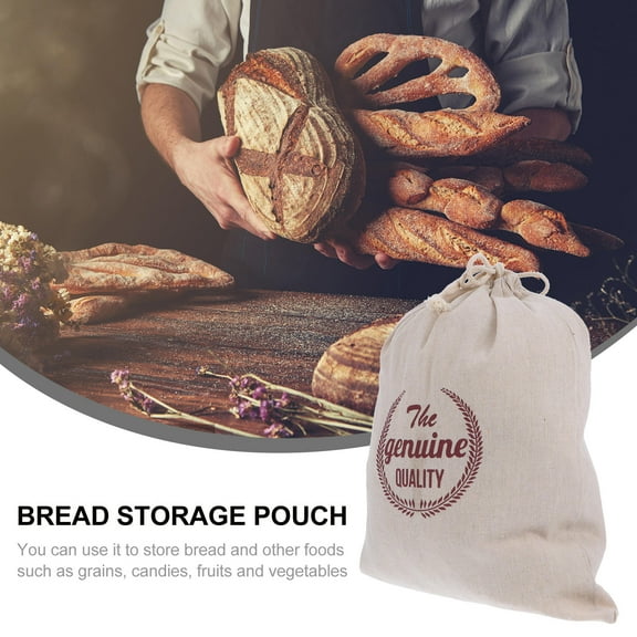 OULII Linen Bread Bag 1Pc Reusable Drawstring Storage Pouch for Keeping Fresh Bread