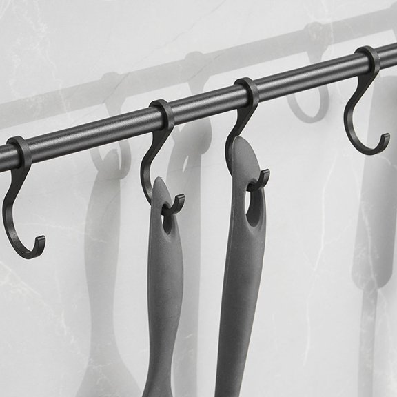 OULII Black Movable Kitchen Storage Hook, Wall Mounted Hanging Rack, Non-Damaging, Space-Saving Organizer