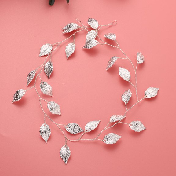 OULII 1Pc Bridal Headband Silver Leaf Hair Hoop for Wedding Engagement and Party Use
