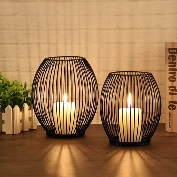 OULII 1Pc Portable Lantern Candle Holder Iron Candle Stick for Romantic Home Atmosphere