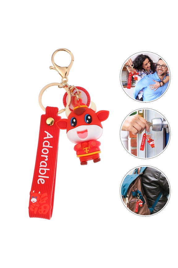 1Pc Red Hanging Pendant Keychain Unique Ox Key Holder for Bags and Daily Style