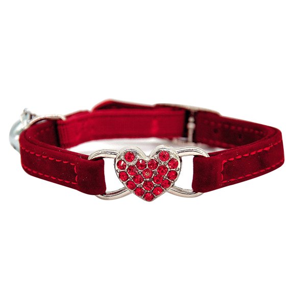 OULII 1Pc Red Rhinestone Cat Collar Heart Shape with Bell Suitable for Summer and Winter Use