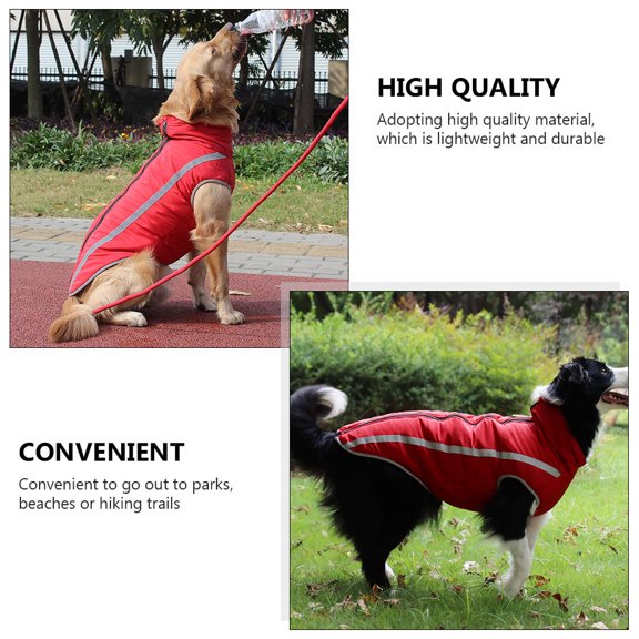 OULII 1Pc Red Thickened Dog Coat Lightweight Durable Outdoor Pet Clothes with Reflective Strip
