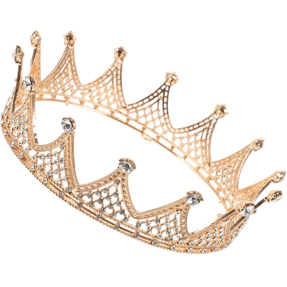OULII 1Pc Retro Round Crown Golden Wedding Hair Accessory Sparkling Durable Material