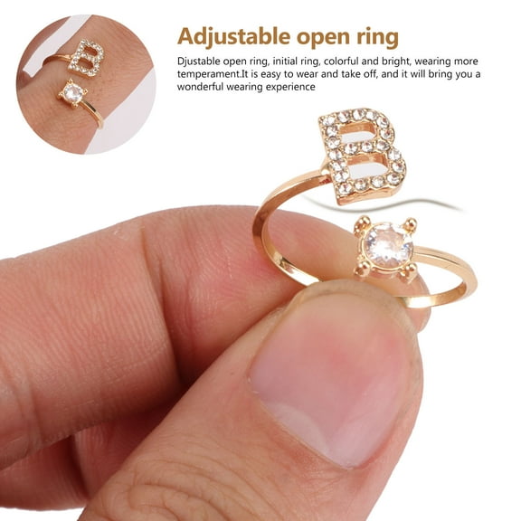 OULII 1Pc Women's Rhinestone Initial Ring in Tone, Perfect for Parties and Special Occasions