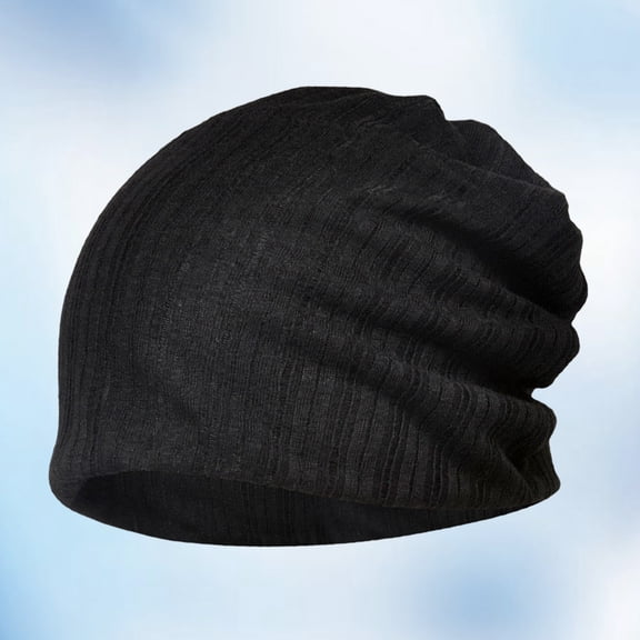 OULII 1Pc Cotton Cap Turban Hat Scarf Versatile Beanie Black Soft Breathable for Outdoor Activities