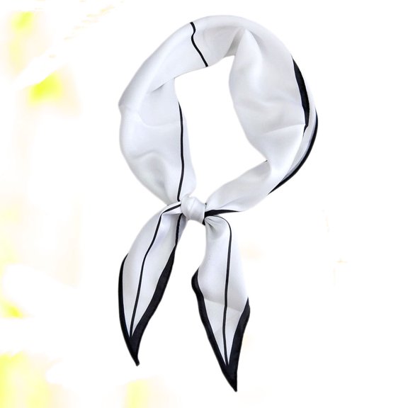 OULII 1Pc White Emulation Silk Scarf Rhombus Pattern Lightweight Breathable Fashionable Clothes Accessory