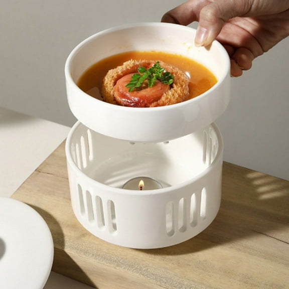 OULII White Stew Bowl Ceramic for Home Use with Heating Base
