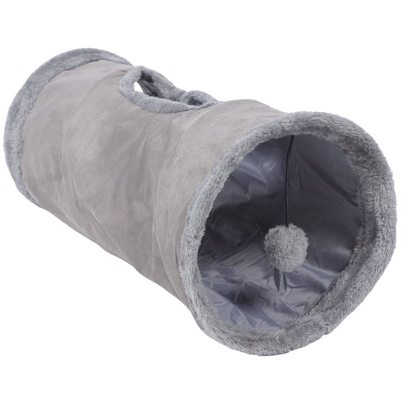 OULII 1Pcs Foldable Cat Tunnel Tube Grey Suede Cat Interactive Tunnel Indoor Play