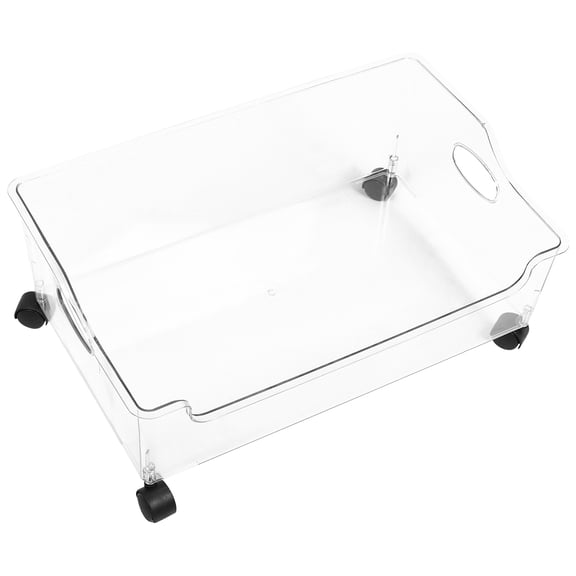 OULII 1Pack Rolling Tote Transparent High Clarity PET Storage Crate with Wheels for Home Study