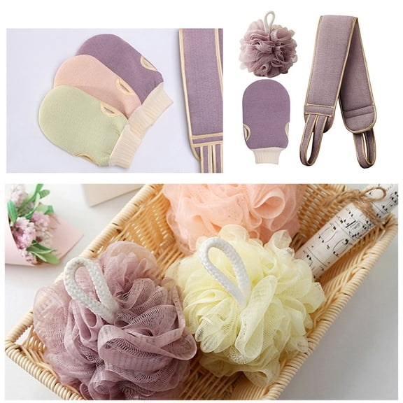 OULII 1Set Bath Rub Ball and Back Shower Towel Set in Purple for Convenient Body Scrubbing