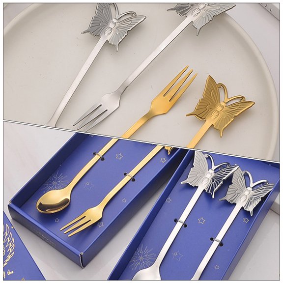 OULII 1Set Ergonomic Stainless Steel Appetizer Fork with Butterfly Handle for Dining Table Decor