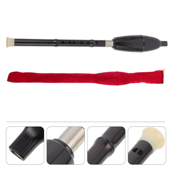 OULII Black Resin Vertical Bawu Traditional Chinese Wind Instrument with Storage Pouch - 1 Set