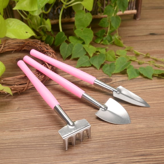 OULII 1Set Handy Pink Garden Shovel and Rake Set for Flowerpot and Weedling Use