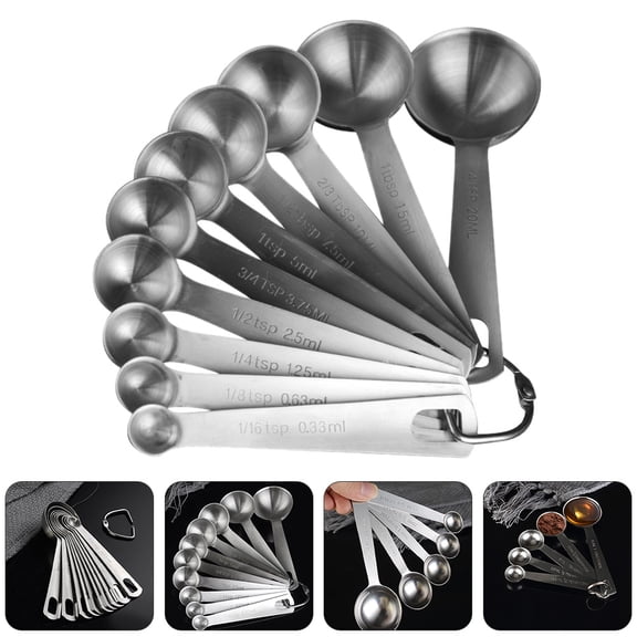 OULII 1Set Silver Stainless Steel Measuring Spoon for Kitchen Use with Comfortable Handle