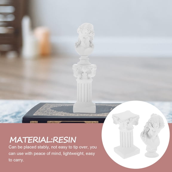 OULII 1Set White Resin Roman Column Statue Decor Lightweight Sculpture for Home and Garden