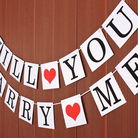 OULII 1 Set Will You Marry Me Banner, Wedding Proposal Bunting Garland, Romantic Party Decoration for Engagement