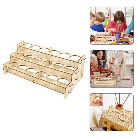 OULII Beige Paint Shelf Wooden Storage Rack for Art Tools 1Set