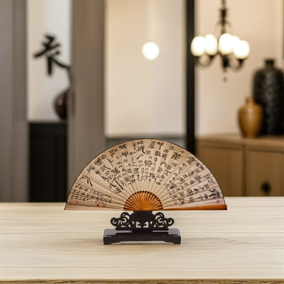 OULII 2Pcs Brown Plastic Hand Fan Stand for Home Decor Japanese Folding Fan Holder
