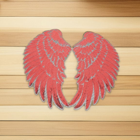 OULII 2Pairs Red Self Adhesive Sequin Wing Patches for Clothing Bags Jackets Accessories