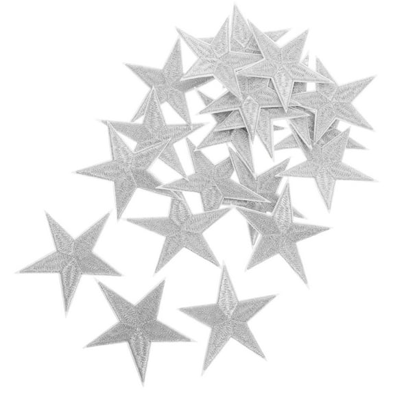 OULII Star Embroidered Patches Silver Iron-on for Clothing Decoration 20Pcs
