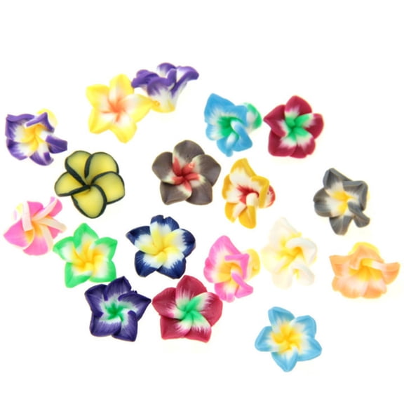 OULII 20Pcs Hawaiian Style Polymer Clay Plumeria Flowers for Luau Party Accessories and Decor