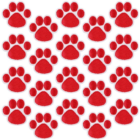 OULII 20Pcs Durable Red Sew on Dog Paw Applique Patches for Jackets Backpacks and Clothes