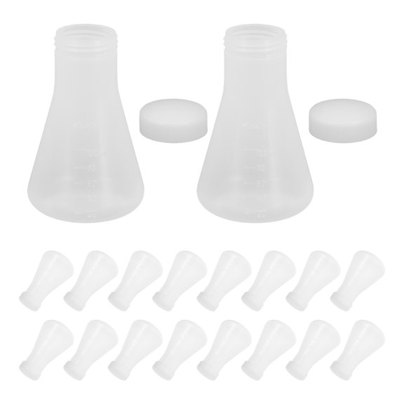 OULII 20Pcs Plastic Lab Flask Clear Conical Beaker Leakproof Flask for Science Experiment Use