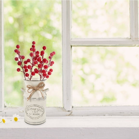 OULII 20pcs Frosted Red Berry Stems Artificial Winter Holly Picks Holly Berry Stems Vase Filler Christmas Tree Decoration For Diy Holiday Wreath New Year Decor