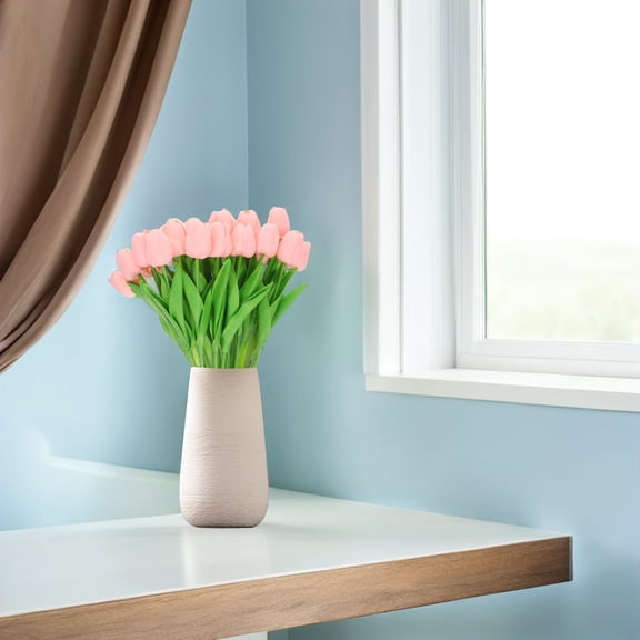 OULII Realistic Pink Faux Tulips Lifelike Texture for Elegant Decor 24Pcs