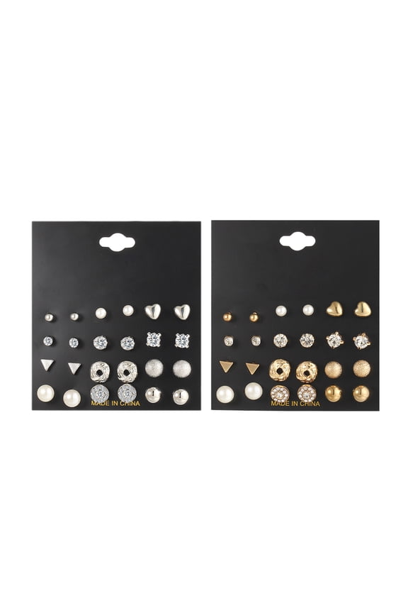 24Pairs Chic Earrings Set Golden and Plated Heart Triangle Studs Comfortable for Wearing