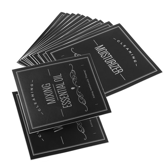 OULII 24Pcs PVC Shampoo Bottle Labels for Bathroom Dispenser with Black Design