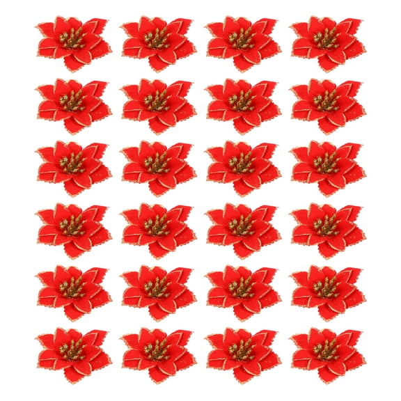 OULII Red Artificial Christmas Simulation Flower for Tree Decor 24Pcs