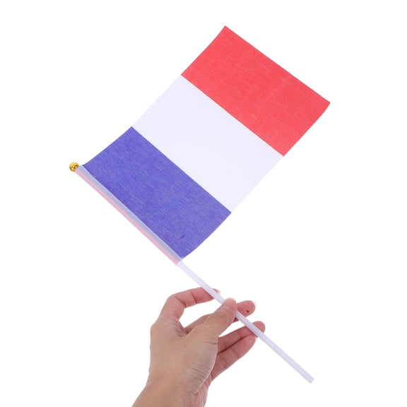 OULII 25pcs Mini France Flag With Stick French Desk Flag For Office Meeting Room National Day Celebration Supply Handheld Small Polyester French Flag