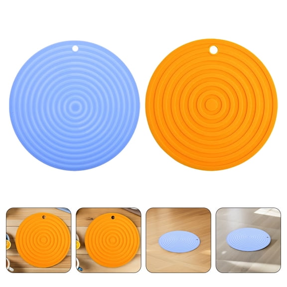 OULII 2Pcs Heat Resistant Silicone Round Counter Mat Protector Non Slip Kitchen Insulation Pads for Dining Table