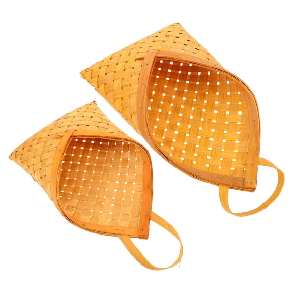OULII Handwoven Khaki Wood Wall Baskets for Mail and Kitchen Storage 2Pcs