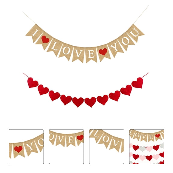 OULII 2Pack Wedding Decorations Brown Linen Heart Garland for Couples