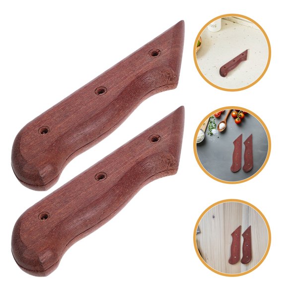 OULII 2-Pack Ergonomic Dark Red Wood Cutter Handles Replacement for Kitchen Grip Accessories