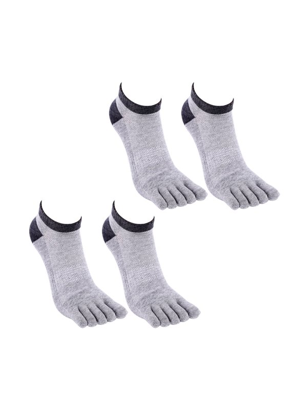 2 Pairs Split Toe Five Finger Socks Light Grey Cotton Low Cut Invisible Elastic