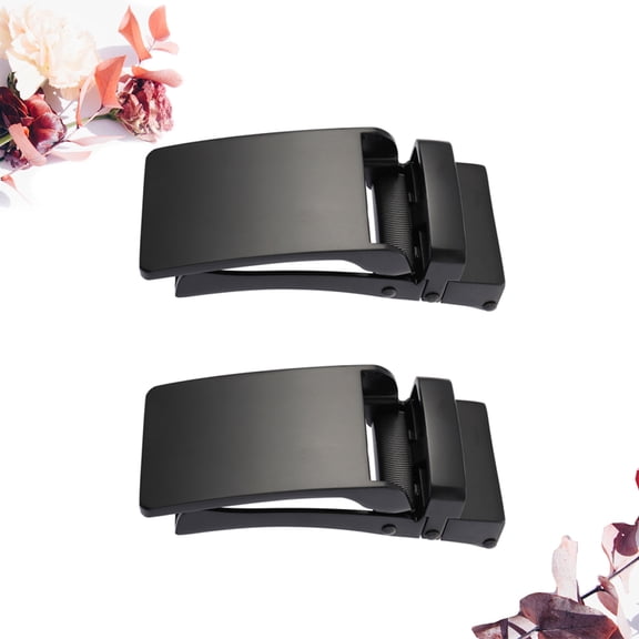 OULII 2Pcs Mens Automatic Belt Buckle Black Alloy Ratchet Design Easy to Use