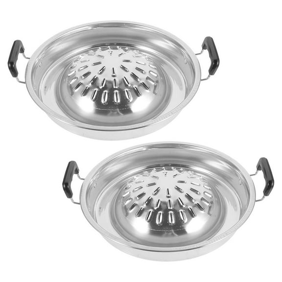 OULII 2Pcs Korean Bbq Grill Pan Silver Aluminum Easy Clean for Outdoor and Home Cooking