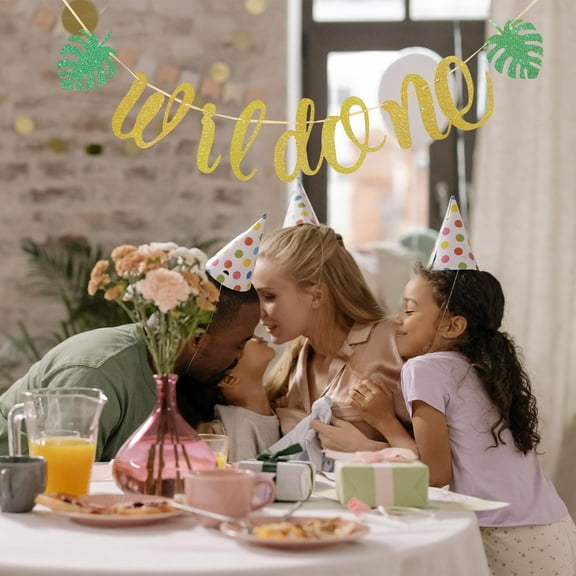 OULII 2 Pieces Golden Paper Birthday Banner Decorations for Outdoor Garden Style