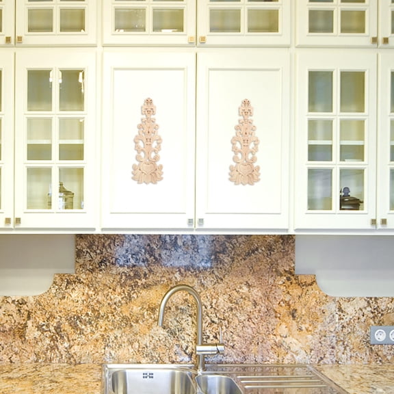 OULII 2Pcs Carved Onlay Appliques Decorative Wood Decor Accents Khaki Home Decoration